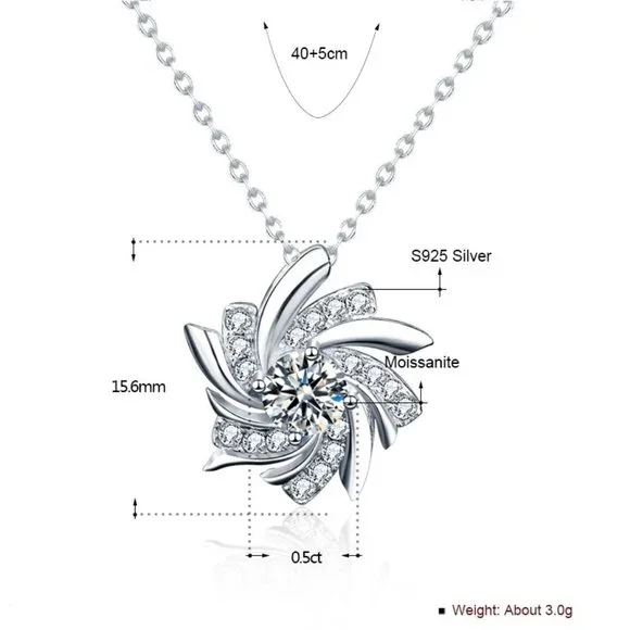 Certified 1/2ct. t.w. Diamond Windmill Necklace 18k White Gold over Italy Silver - Picture 5 of 16